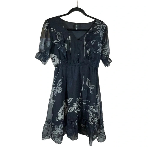 Lapis Dresses & Skirts - Anthropologie Lapis black ruffle floral mini dress women’s small whimsigoth
